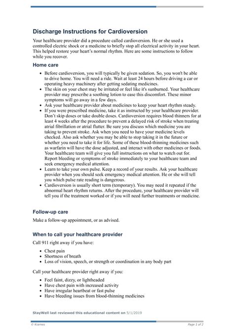 PDF Discharge Instructions For Cardioversion HealthClips Online