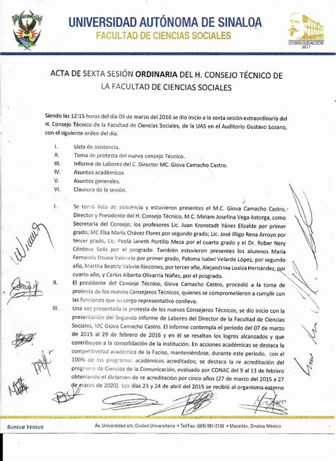 Pdf Facultad De Ciencias Socialesfaciso Uas Edu Mx Actas Consejo Acta