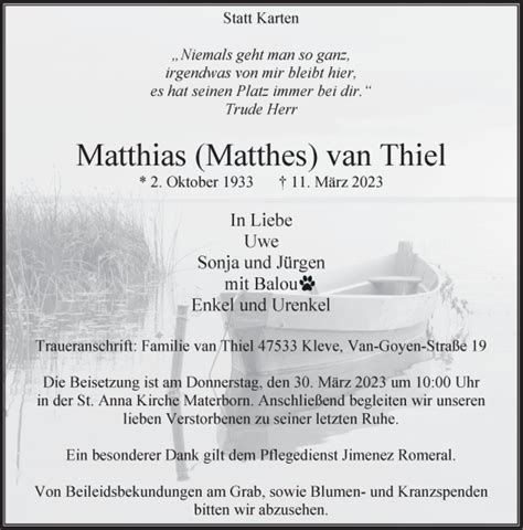 Traueranzeigen Von Matthias Van Thiel Niederrhein Nachrichten