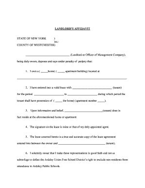 Fillable Online LANDLORDS AFFIDAVIT Ardsley High School Fax Email