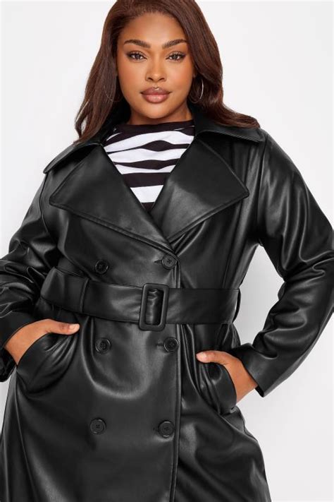 Yours Plus Size Black Faux Leather Trench Coat Yours Clothing