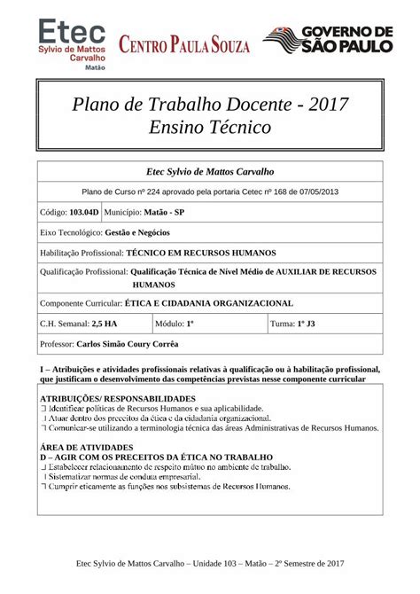 PDF Plano de Trabalho Docente 2017 Ensino Técnico PDF file se