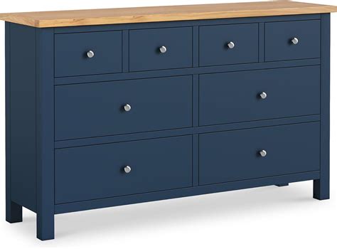 Farrow Xl Navy Blue 8 Drawer Chest Of Drawers For Bedroom With Oak Top Roseland Furniture