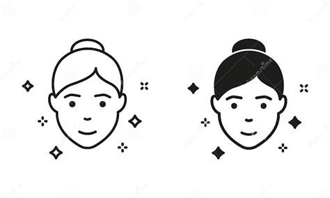 Healthy Fresh Female Face With Clean Skin Pictogram Woman With Beauty Face Skin Line And