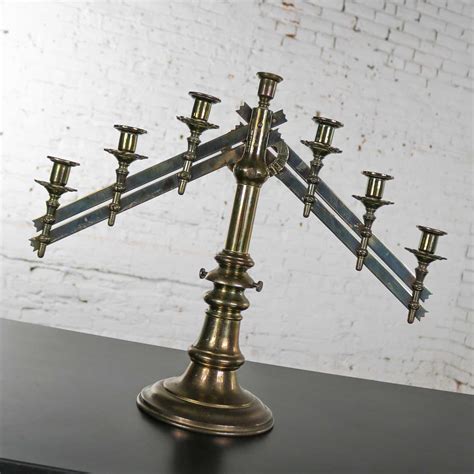 Vintage Brass Adjustable Traditional Menorah Or Candelabra For Sale At