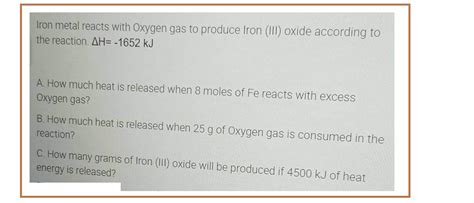 Answered Iron Metal Reacts With Oxygen Gas To Bartleby