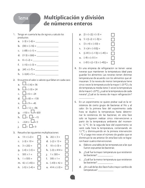 M7 Multiplicacion y division de enteros 1 Tema Multiplicación y