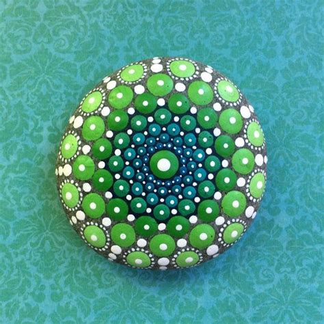 Jewel Drop Mandala Painted Stone Sacred Geometry Green Etsy Stone