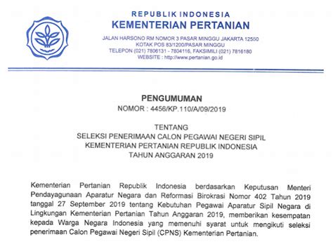 Rincian Gugusan Dan Persyaratan Penerimaan Cpns Kementerian Pertanian