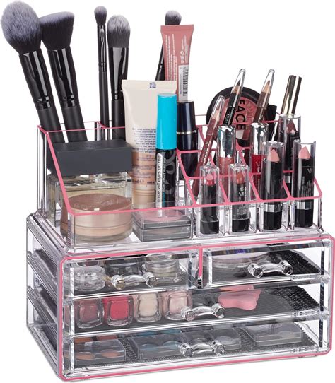 Relaxdays Make Up Organizer Acryl Teilige Schminkaufbewahrung Mit