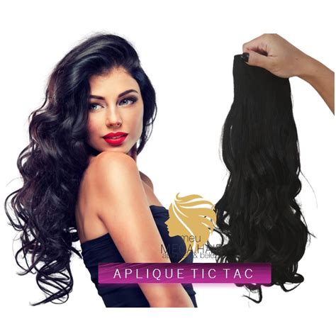 Aplique Cabelo Tic Tac 60cm 150gr Preto Identico Humano Mega Hair