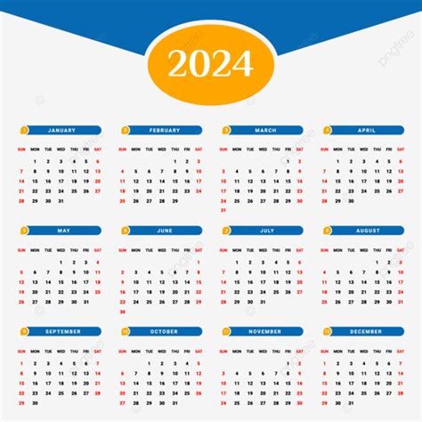 Calendario De Diseño Geométrico único Azul Y Amarillo 2024 Vector PNG