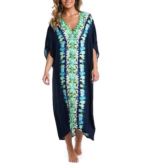 La Blanca Monarch Seas Tie Dye Print V-Neck Maxi Caftan Swim Cover-Up ...