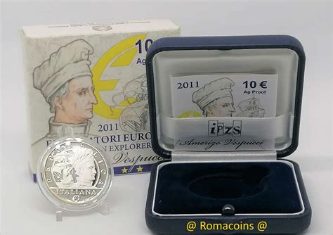 10 Euros Italia 2011 Amerigo Vespucci Plata Proof Romacoins