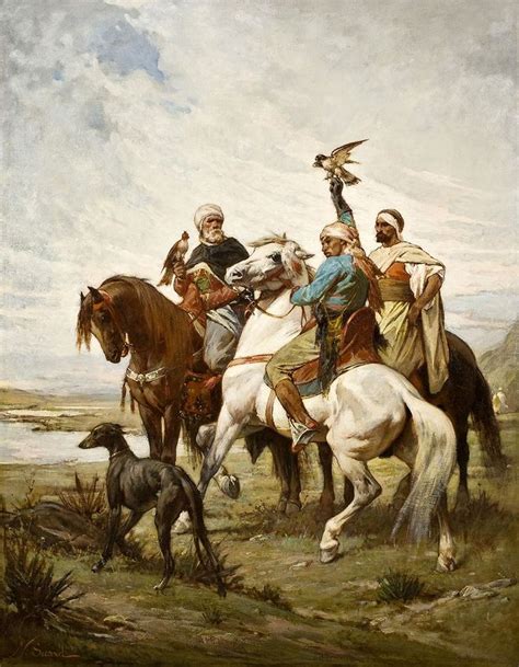 Nicolas Sicard 1840 1920 La chasse au faucon Huile sur toile signée