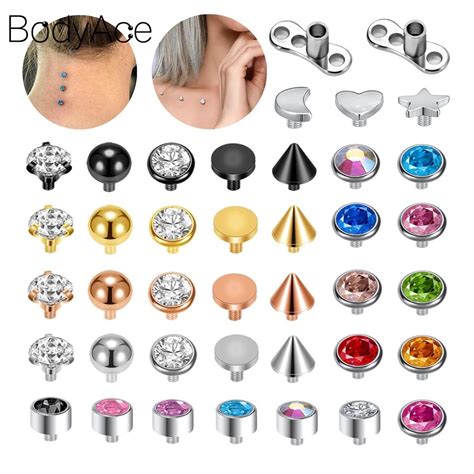 Bodyace 1 Set 2 5 3 4mm Color Crystal Micro Dermal Piercing Surgical