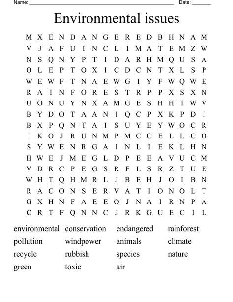 Environmental Issues Word Search Wordmint