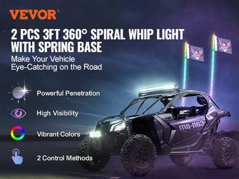 Vevor Pcs Ft Whip Light With Spring Base Led Whip Light With App