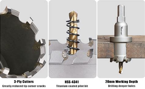 Vearter 10PCS Carbide Hole Saw Kit 16 53mm Metal Hole Cutter With
