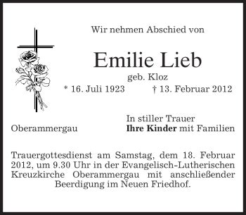 Traueranzeigen Von Emilie Lieb Trauer Merkur De