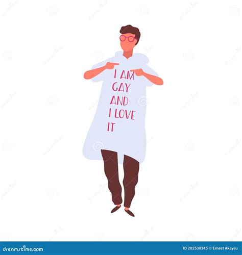 Activist In Hoody With I Am Gay And I Love It Inscription Homosexual Male Character On Pride