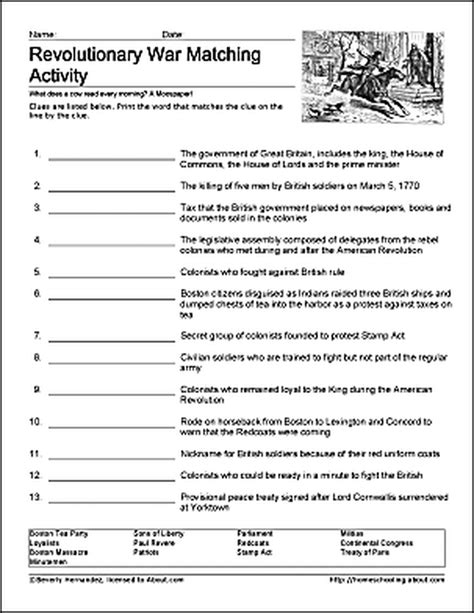 Free Printable Revolutionary War Worksheets