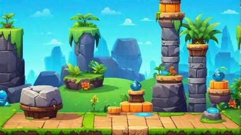 Premium Photo Game Level Background With Platforms And Items