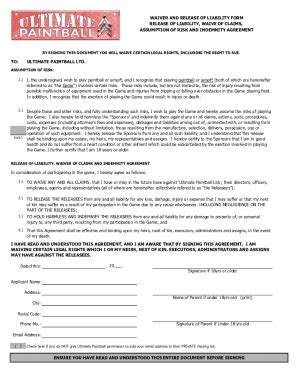 Fillable Online WAIVER AND RELEASE OF LIABILITY FORM TNT Paintball