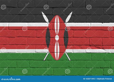 Kenya Flag Depicted In Paint Colors On Old Brick Wall Textured Banner