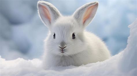 Premium Photo A White Rabbit In The Snow