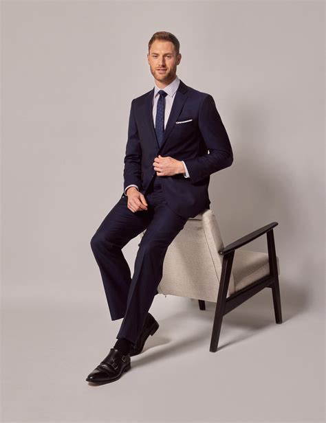 Men S Navy Herringbone Classic Suit Hawes And Curtis