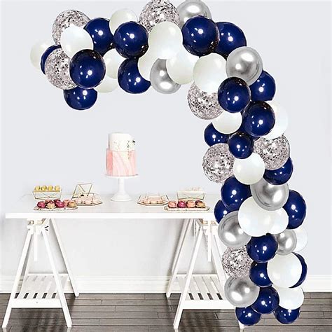 Kit De Arco De Guirnalda De Globos De Confeti Azul Marino Y Plateado