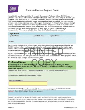 Fillable Online Minneapolis Electronic Preferred Name Request Form Fax