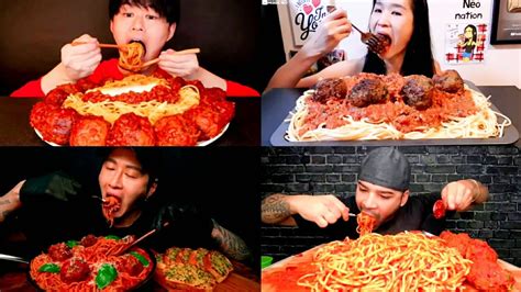 Best Spaghetti And Meatballs Satisfying Mukbang Compilation Mukbang