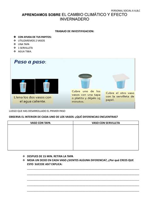 Aprendamos Sobre El Cambio Climatico Y Efecto Invernadero Ficha De Investigacion Personal