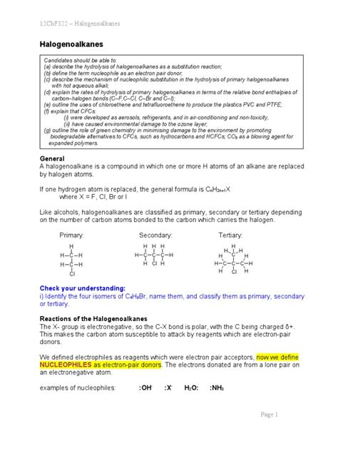 F322 Halogenoalkanes Pdf Chlorofluorocarbon Hydroxide