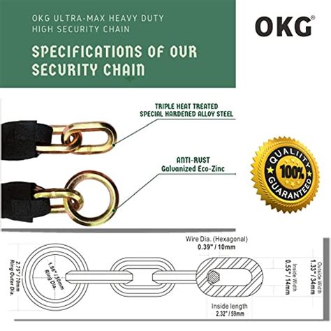 OKG Chaîne de sécurité ultra résistante 1 6 m x 10 mm d épaisseur