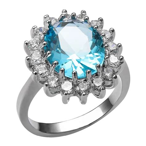 Blue White Crystal Zircon Sterling Silver Ring For Women Size