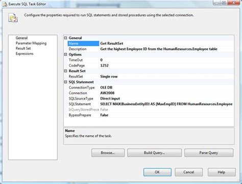 SSIS Basics Using The Execute SQL Task To Generate Result Sets Sai