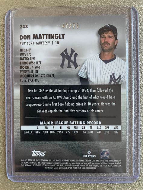 2023 Topps Stadium Club Chrome 248 Don Mattingly Purple Refractor 01