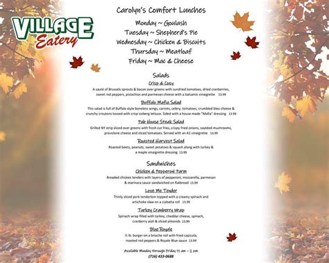 Menu At Village Eatery Pizzeria Lockport 429 Davison Rd