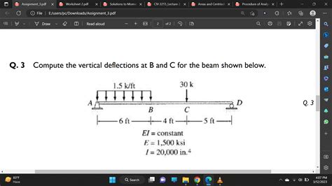 Solved 2 3 Compute The Vertical Deflections At B And C For