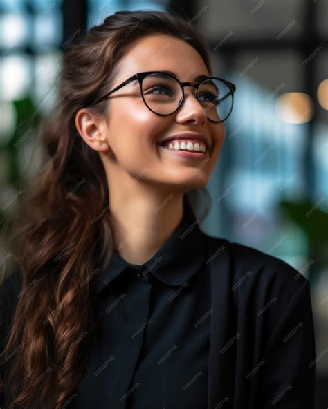 Premium Photo A Woman With Glasses And A Black Shirt Standing