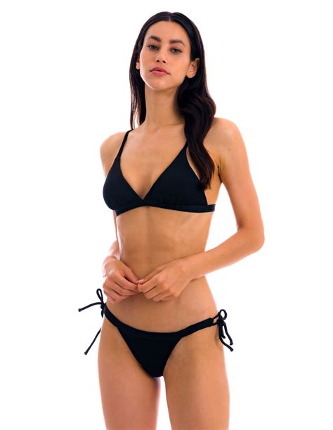 Black Ribbed Double Side Tie Bikini Bottom Bottom Cotele Preto Rio