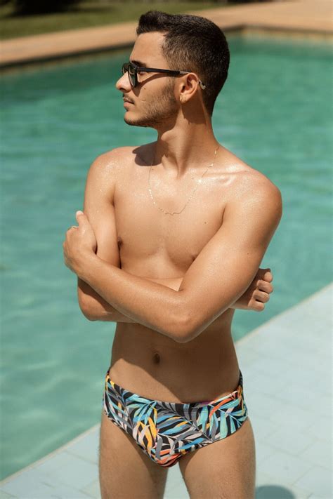 Sale Tropical Print Low Rise Swim Brief Brazilian Bikini Cut Designer Drawstring Swimsuit For