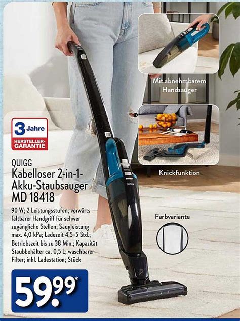 Quigg Kabelloser In Akku Staubsauger Md Angebot Bei Aldi Nord