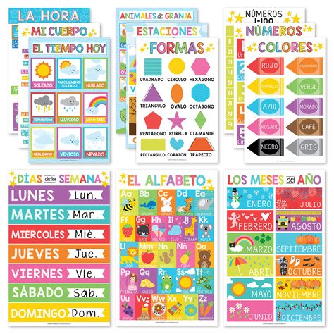 Buy 12 Spanish Educational Posters Bilingual Learning Chart For Prek