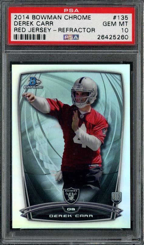 Bowman Chrome Derek Carr Rc Red Jersey Refractor Saints Psa