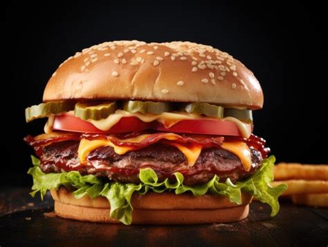 Premium Ai Image Cheeseburger On Dark Background Generative Ai