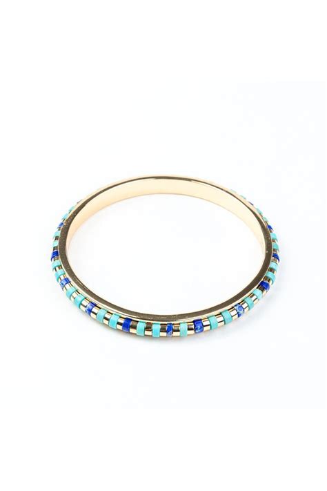 KENNETH JAY LANE Gold Bangle Bracelet With Turquoise And Lapis Stones